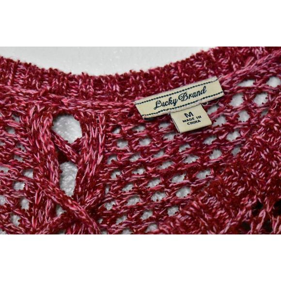 Lucky Brand Lace Up Open Back 3/4 Sleeve Tunic Sweater Size M Burgundy Pink Knit - Picture 5 of 10